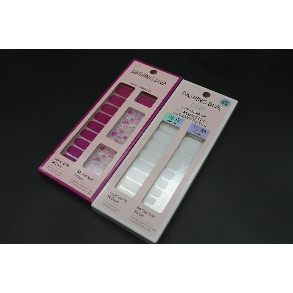 Dashing Diva Gloss Ultra Shine Gel Nail Strips Lot of 2 White Flag & Fleur Flair